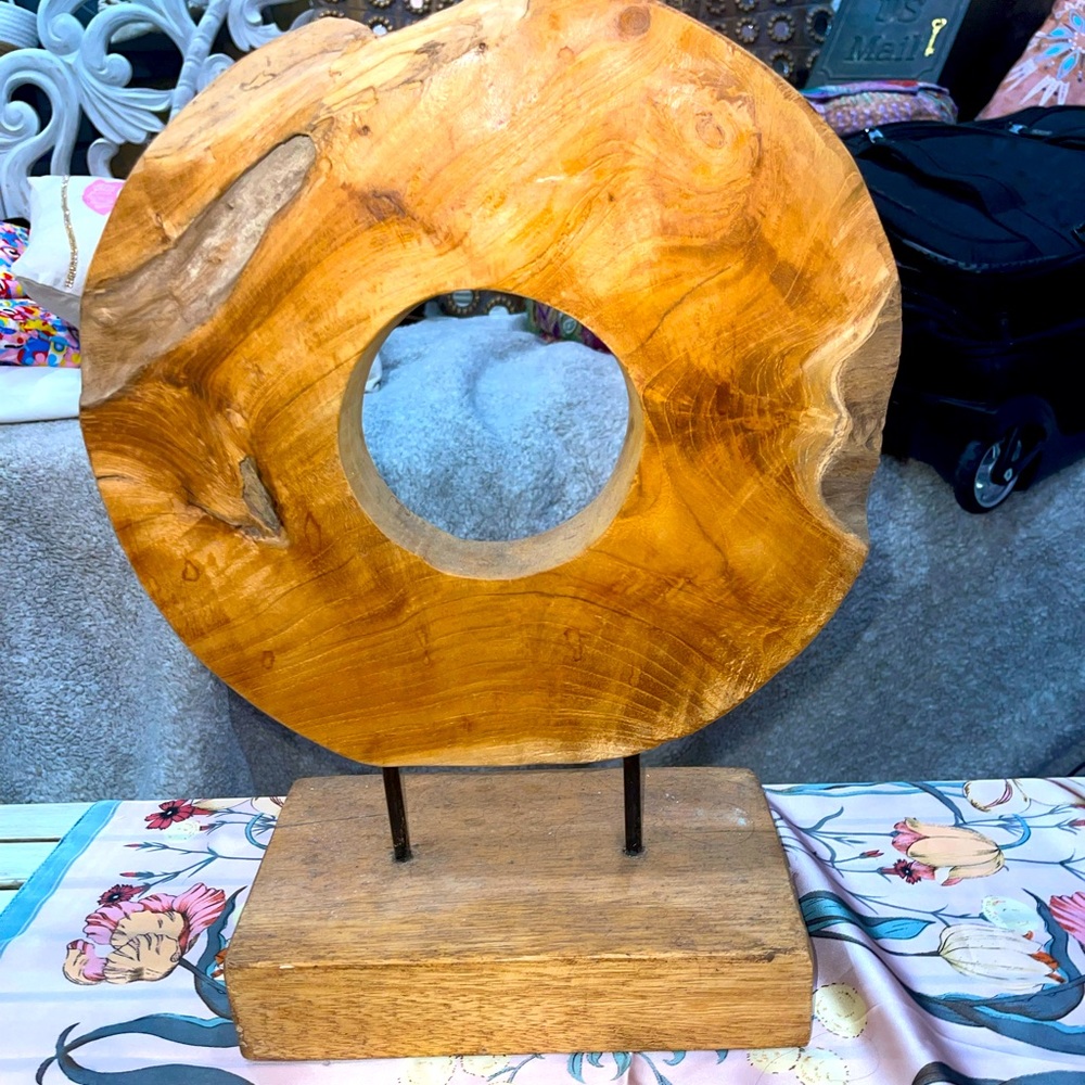 Teak Ring Sculpture Wooden Table Decor Vintage